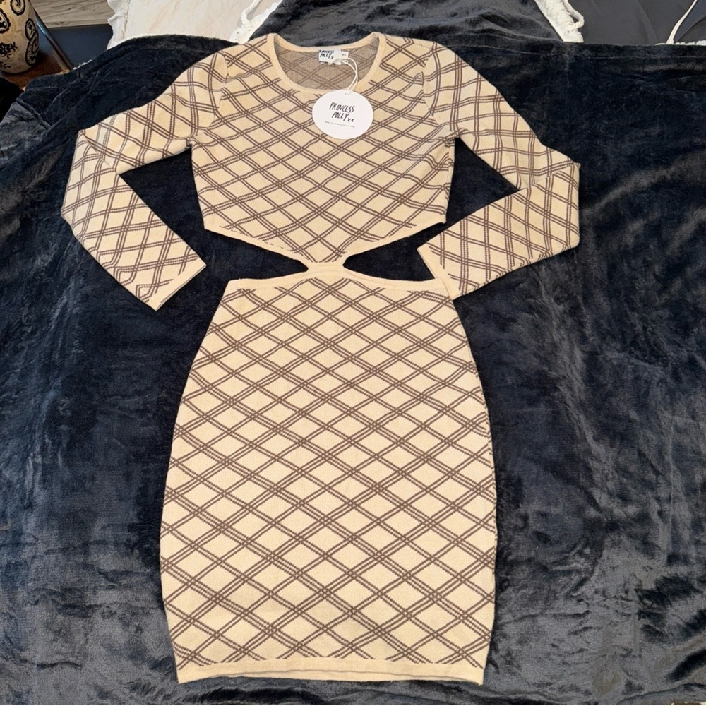Princess Polly Beige and Brown Geometric Dress